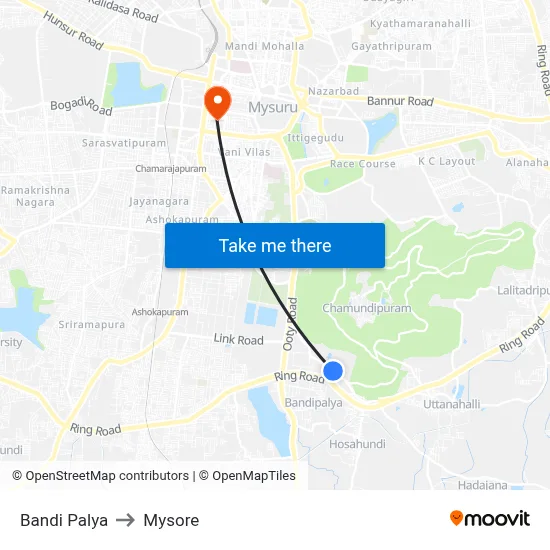 Bandi Palya to Mysore map