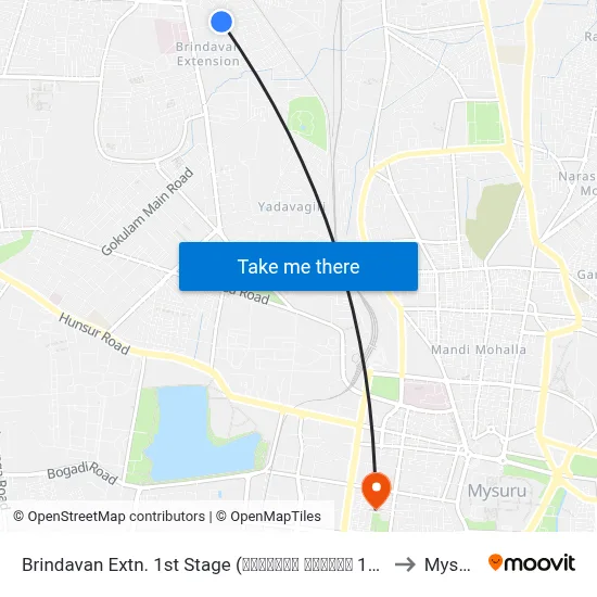 Brindavan Extn. 1st Stage (ಬೃಂದಾವನ ಬಡಾವಣೆ 1ನೇ ಹಂತ) to Mysore map