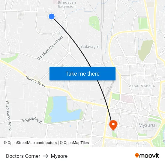 Doctors Corner to Mysore map