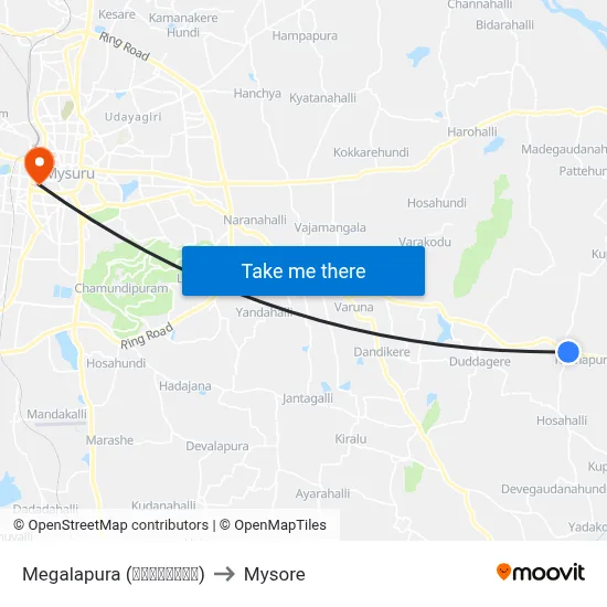 Megalapura (ಮೇಘಲಾಪುರ) to Mysore map