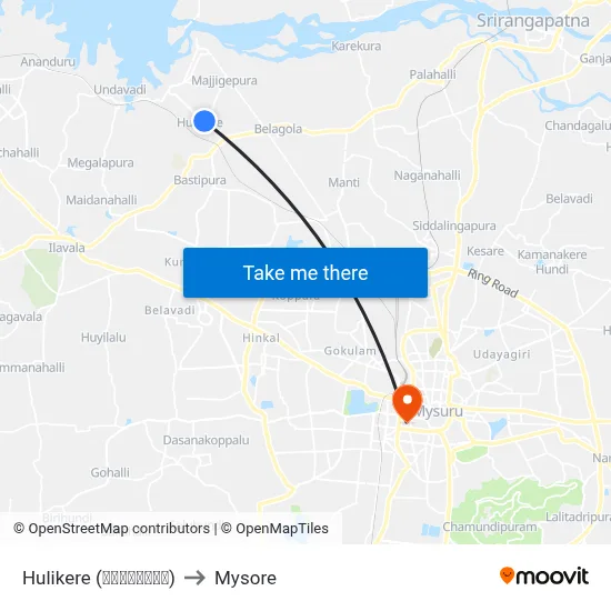 Hulikere (ಹುಳಿಕೆರೆ) to Mysore map