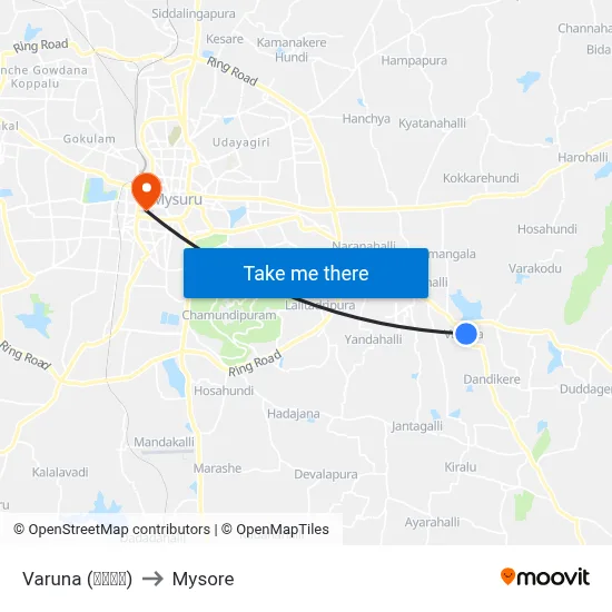 Varuna (ವರುಣ) to Mysore map