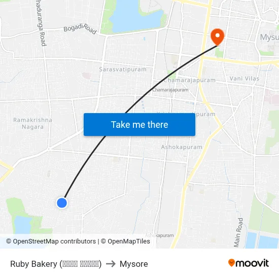 Ruby Bakery (ರೂಬಿ ಬೇಕರಿ) to Mysore map