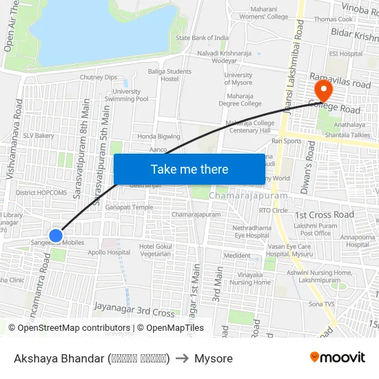 Akshaya Bhandar (ಅಕ್ಷಯ ಭಂಡಾರ) to Mysore map