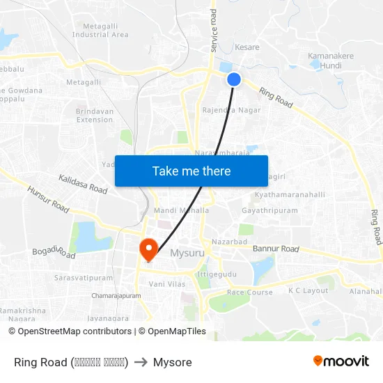 Ring Road (ರಿಂಗ್ ರೋಡ್) to Mysore map