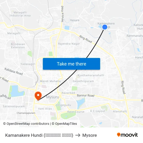 Kamanakere Hundi (ಕಾಮನಕೆರೆ ಹುಂಡಿ) to Mysore map