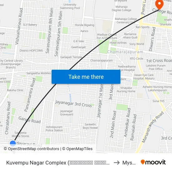 Kuvempu Nagar Complex (ಕುವೆಂಪುನಗರ ಕಾಂಪ್ಲೆಕ್ಸ್) to Mysore map