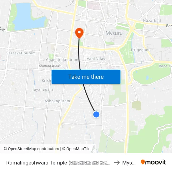 Ramalingeshwara Temple (ರಾಮಲಿಂಗೇಶ್ವರ ದೇವಸ್ಥಾನ) to Mysore map