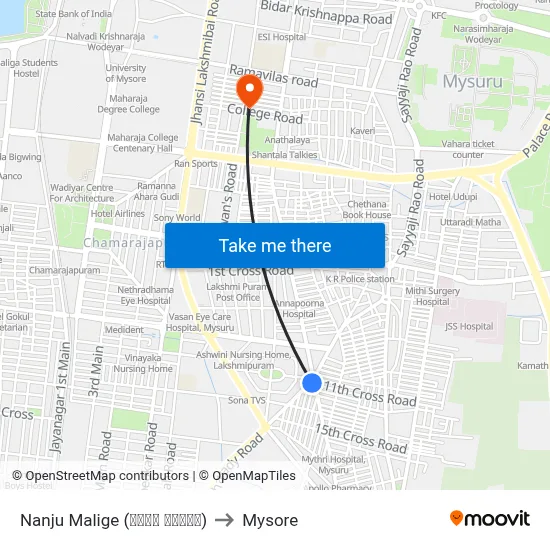 Nanju Malige (ನಂಜು ಮಳಿಗೆ) to Mysore map