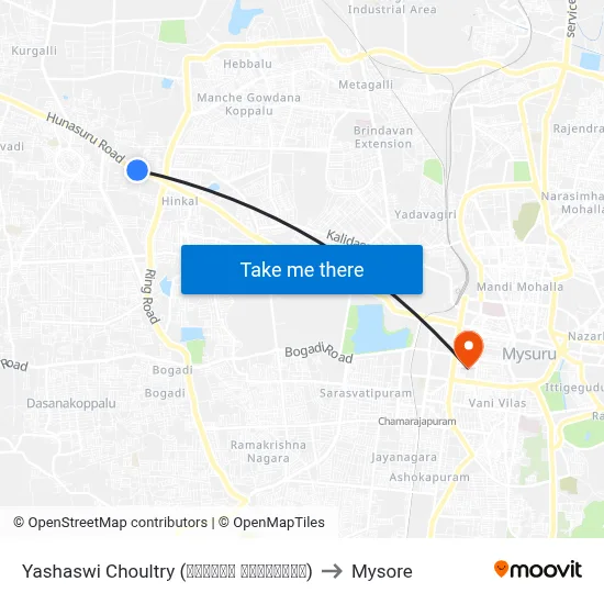 Yashaswi Choultry (ಯಶಸ್ವಿ ಚೌಲ್ಟ್ರಿ) to Mysore map