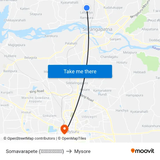 Somavarapete (ಸೋಮವಾರಪೇಟೆ) to Mysore map