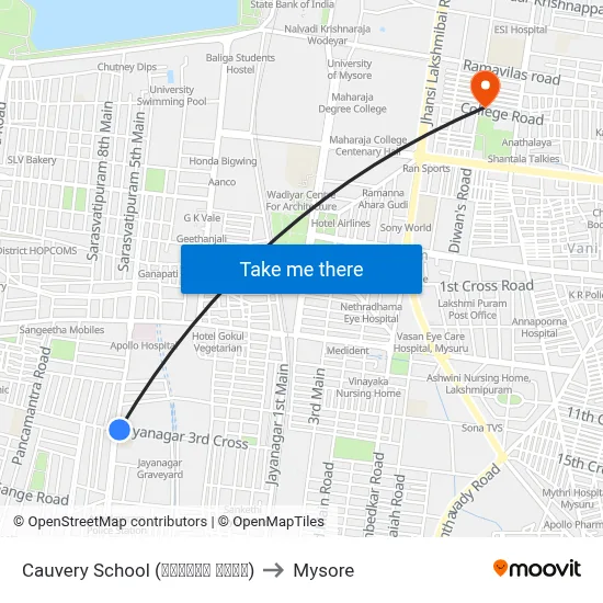 Cauvery School (ಕಾವೇರಿ ಶಾಲೆ) to Mysore map
