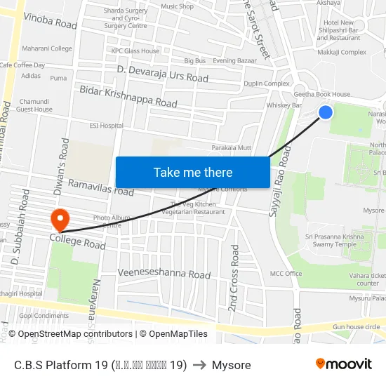 C.B.S Platform 19 (ನ.ಬ.ನಿ ಅಂಕಣ 19) to Mysore map
