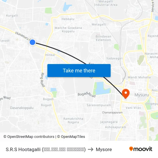 S.R.S Hootagalli (ಎಸ್.ಆರ್.ಎಸ್ ಹೂಟಗಳ್ಳಿ) to Mysore map