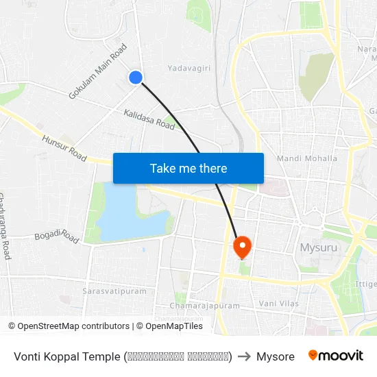 Vonti Koppal Temple (ವಂಟಿಕೊಪ್ಪಲ್ ದೇವಸ್ಥಾನ) to Mysore map