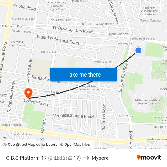 C.B.S Platform 17 (ನ.ಬ.ನಿ ಅಂಕಣ 17) to Mysore map