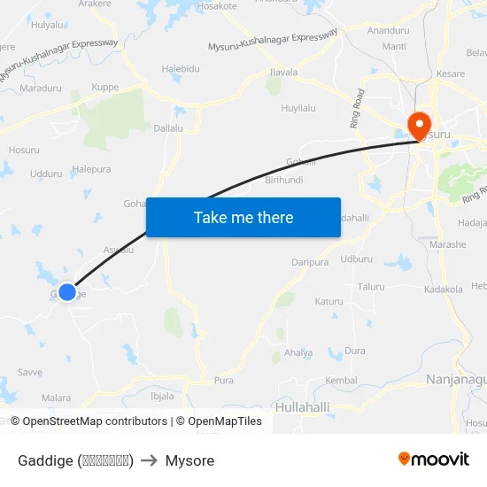 Gaddige (ಗದ್ದಿಗೆ) to Mysore map