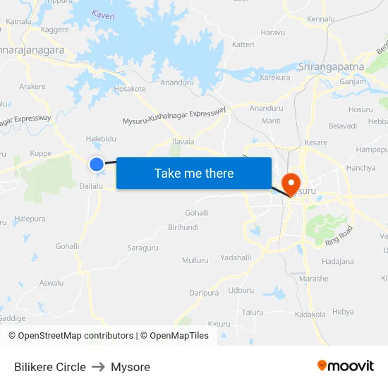 Bilikere Circle to Mysore map