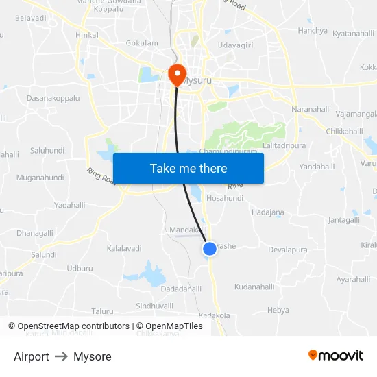 Airport to Mysore map