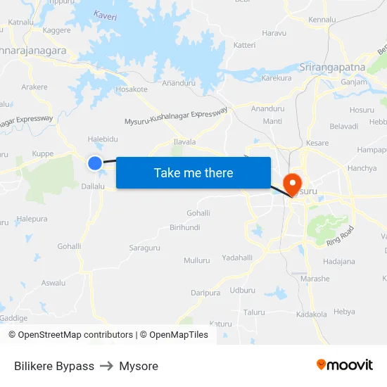 Bilikere Bypass to Mysore map