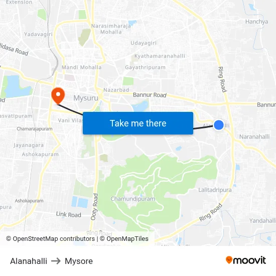 Alanahalli to Mysore map
