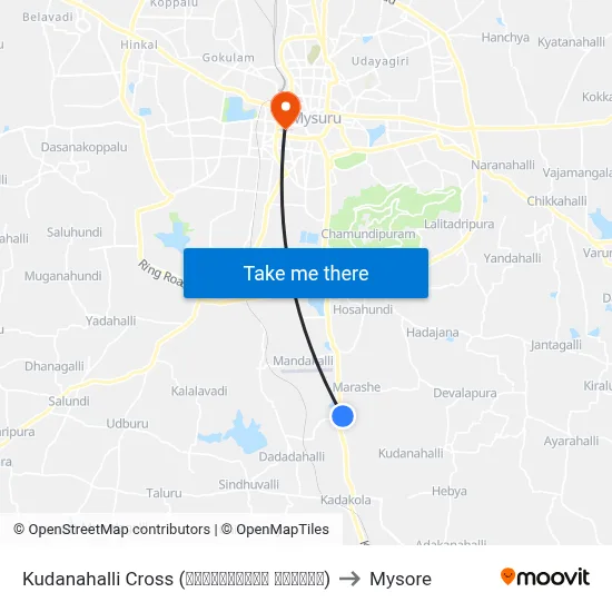 Kudanahalli Cross (ಕುಂದನಹಳ್ಳಿ ಕ್ರಾಸ್) to Mysore map