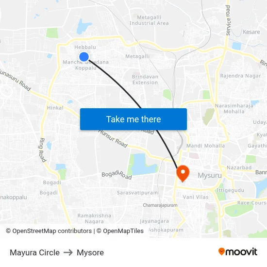 Mayura Circle to Mysore map