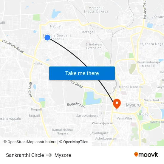 Sankranthi Circle to Mysore map