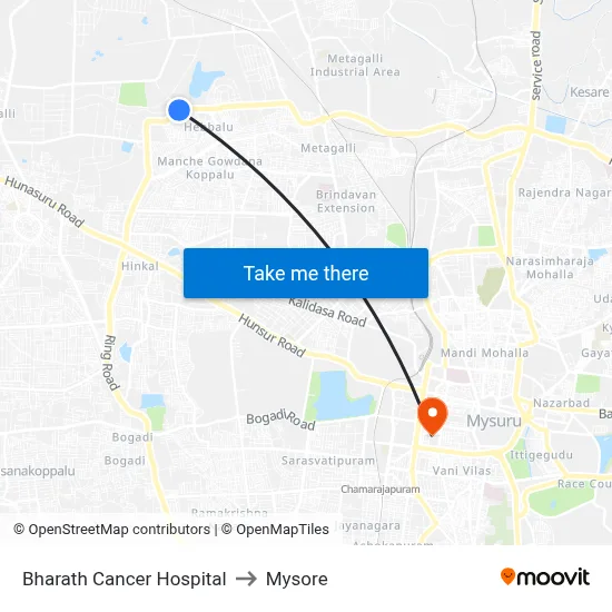 Bharath Cancer Hospital to Mysore map