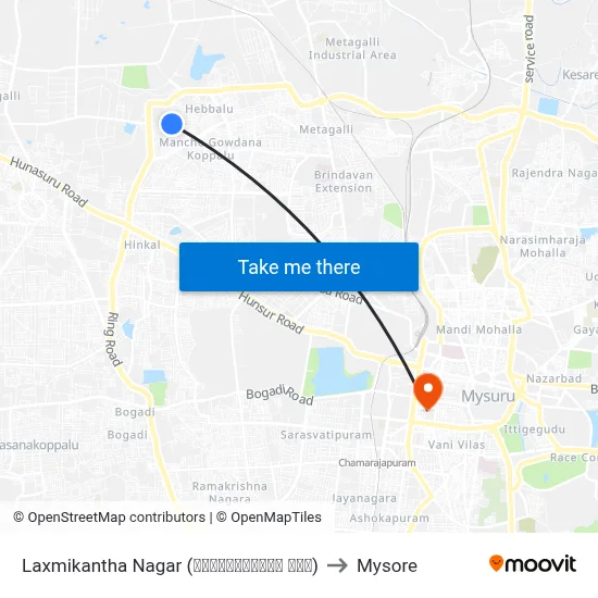 Laxmikantha Nagar (ಲಕ್ಷ್ಮೀಕಾಂತ ನಗರ) to Mysore map