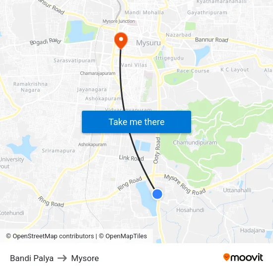 Bandi Palya to Mysore map