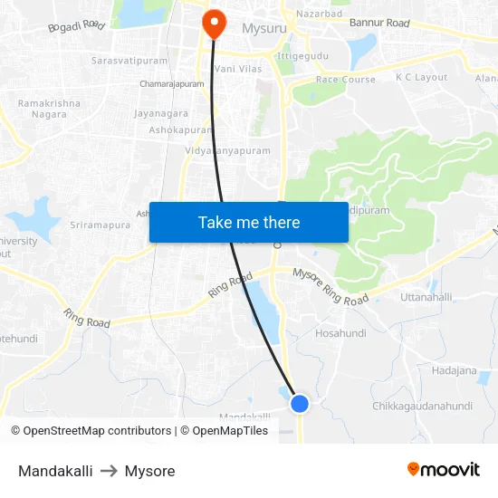 Mandakalli to Mysore map