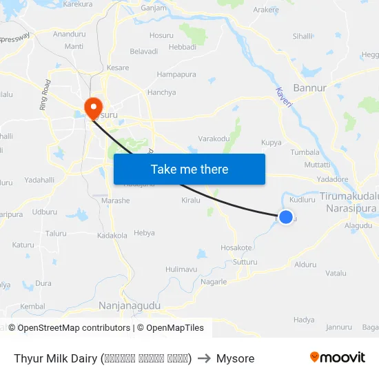 Thyur Milk Dairy (ತೈಯೂರು ಹಾಲಿನ ಡೈರಿ) to Mysore map