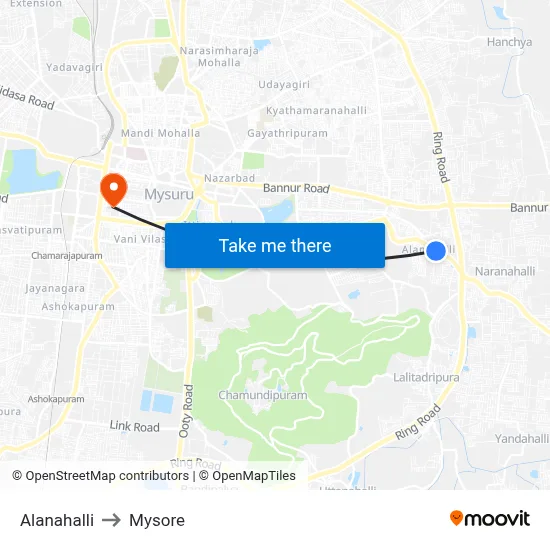 Alanahalli to Mysore map