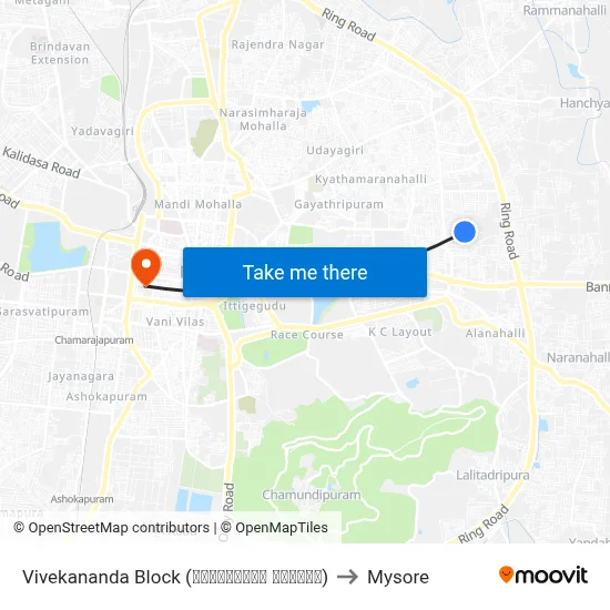 Vivekananda Block (ವಿವೇಕಾನಂದ ಬ್ಲಾಕ್) to Mysore map