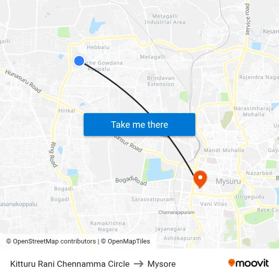 Kitturu Rani Chennamma Circle to Mysore map