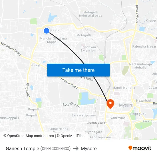 Ganesh Temple (ಗಣೇಶ ದೇವಸ್ಥಾನ) to Mysore map