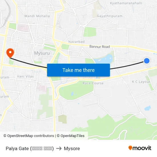 Palya Gate (ಪಾಳ್ಯ ಗೇಟ್) to Mysore map