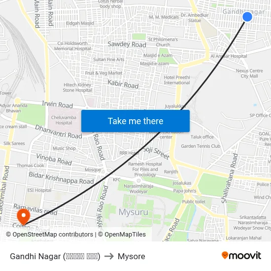 Gandhi Nagar (ಗಾಂಧಿ ನಗರ) to Mysore map