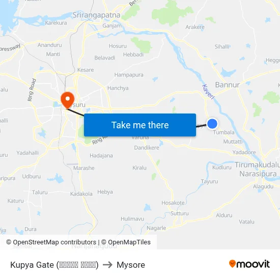 Kupya Gate (ಕುಪ್ಯ ಗೇಟ್) to Mysore map