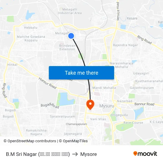 B.M Sri Nagar (ಬಿ.ಎಂ ಶ್ರೀ ನಗರ) to Mysore map