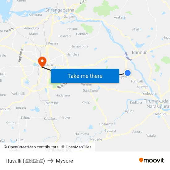 Ituvalli (ಇಟುವಳ್ಳಿ) to Mysore map
