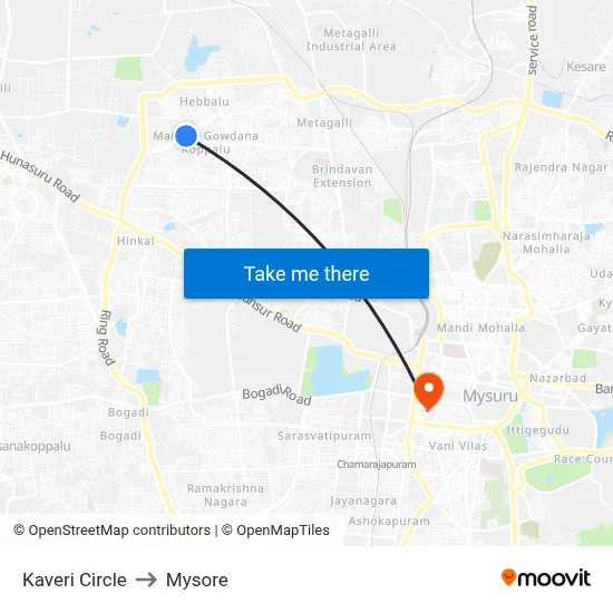 Kaveri Circle to Mysore map