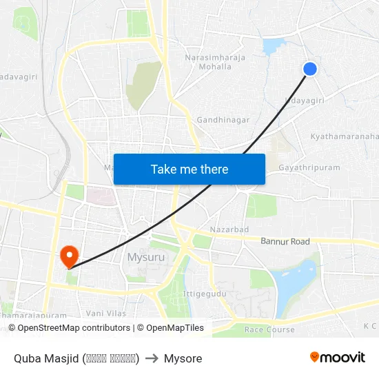 Quba Masjid (ಕೂಬಾ ಮಸೀದಿ) to Mysore map