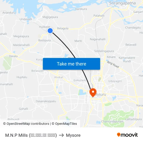 M.N.P Mills (ಎಂ.ಎನ್.ಪಿ ಮಿಲ್) to Mysore map
