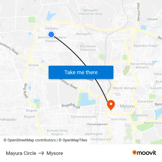 Mayura Circle to Mysore map