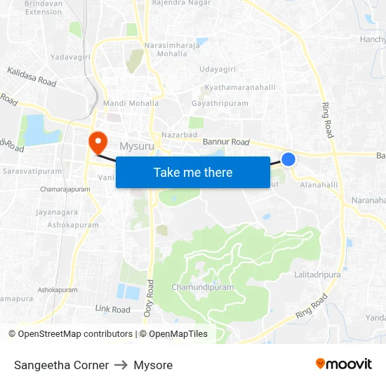 Sangeetha Corner to Mysore map