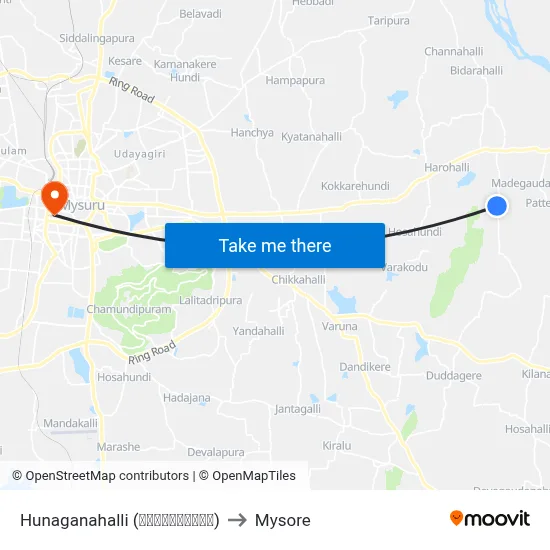 Hunaganahalli (ಹುನಗನಹಳ್ಳಿ) to Mysore map