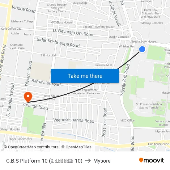 C.B.S Platform 10 (ನ.ಬ.ನಿ ಅಂಕಣ 10) to Mysore map