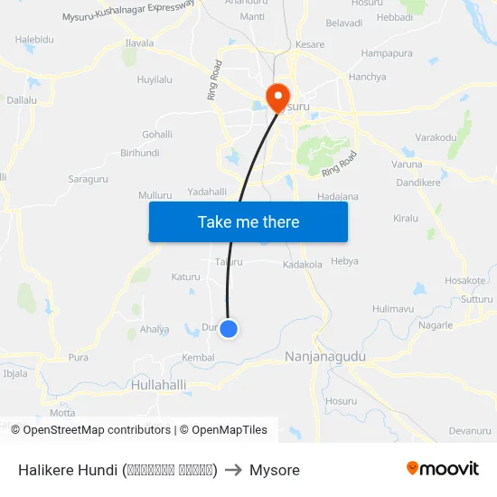 Halikere Hundi (ಹಳಿಕೆರೆ ಹುಂಡಿ) to Mysore map